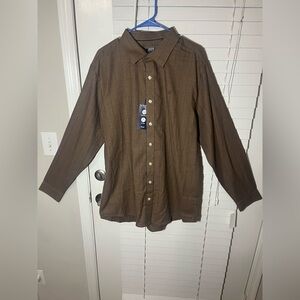 XLT NWT Men's IZOD Brown Cognac Long-Sleeve Button Down Shirt